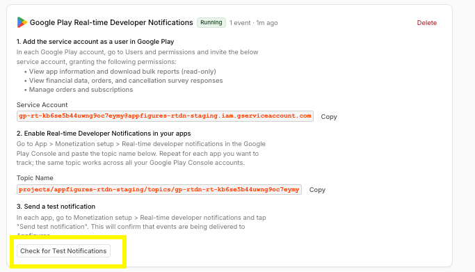 In Appfigures, you can check for received test notifications.